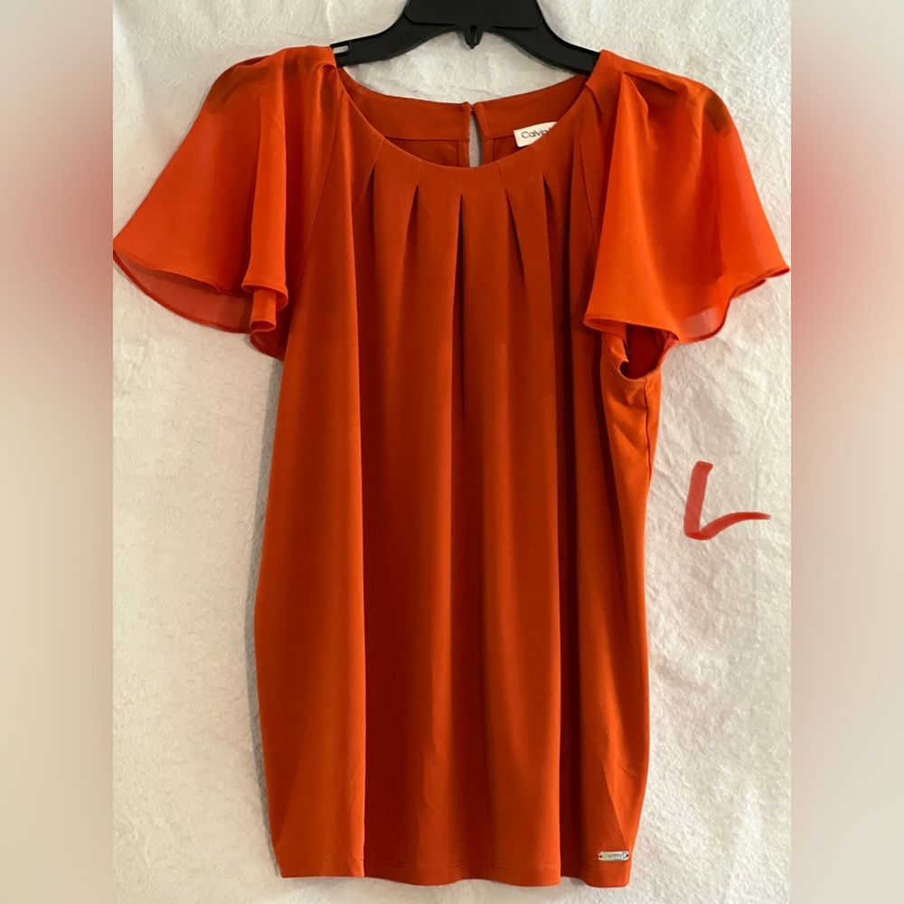 LADIES BURNT ORANGE TOP WITH SHEER SLEEVES